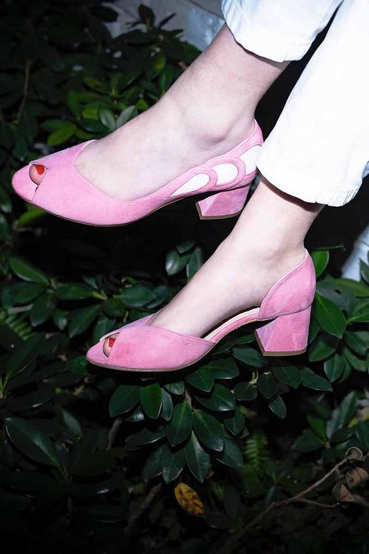 Colorblock Peep Toe Elegante Salto Robusto Rosa [Pre Order]