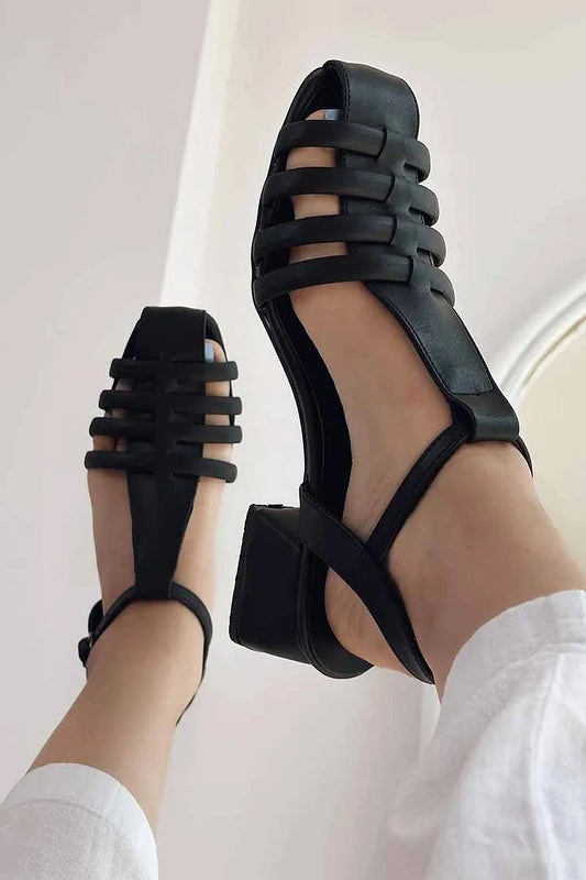 Square Toe Solid Color Hollow Out Black Flats [Pre Order]