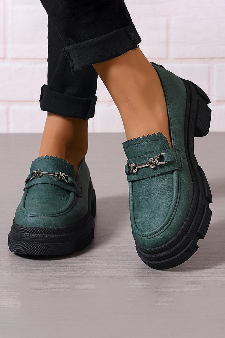 Metall Schnalle Dekor Einfarbig Runde Spitze Niedriger Blockabsatz Loafer