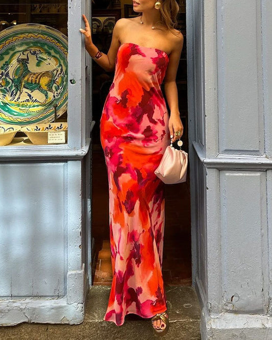 Elegant Vacation Strapless Print Dress