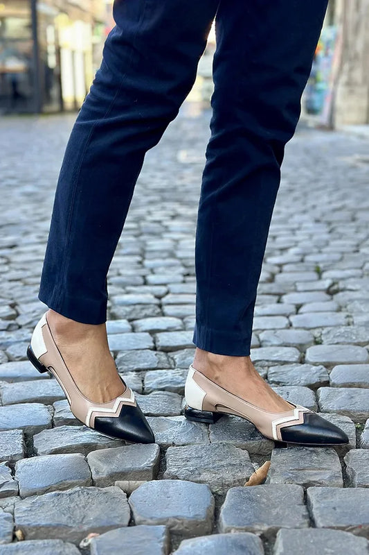 Colorblock Cut Out Pointed Toe Khaki Flats [Pre Order]