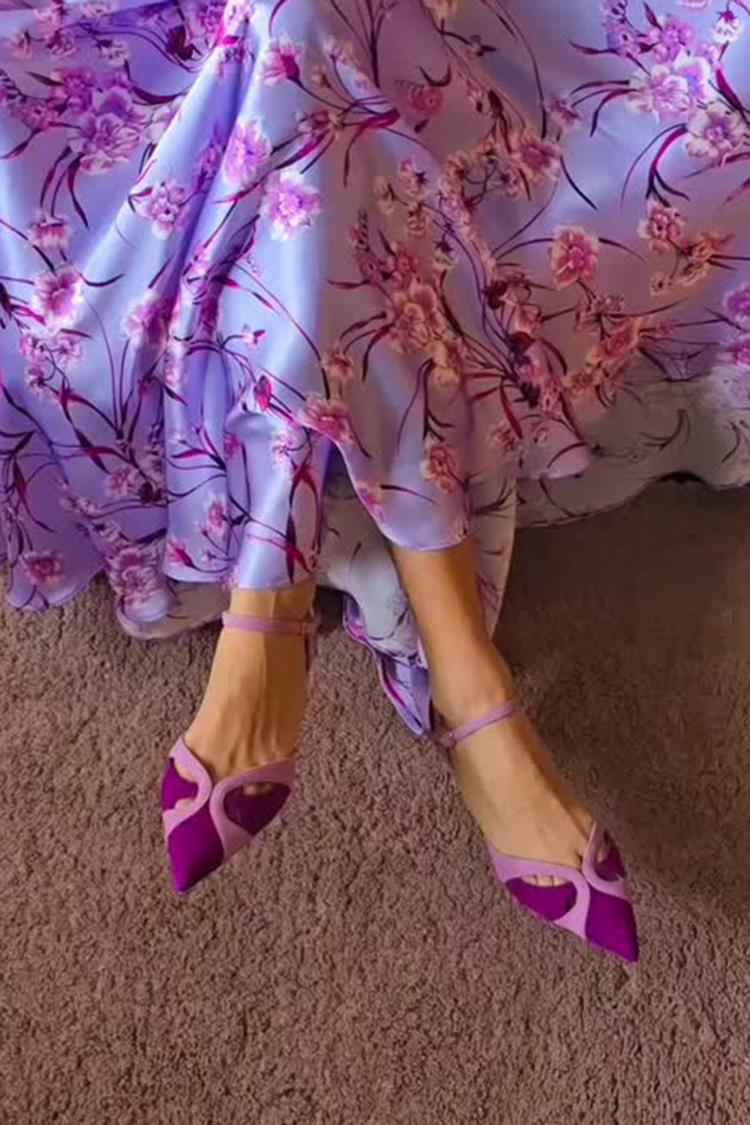 Ażurowe baleriny w kolorze fioletowym z noskiem w szpic [Przedsprzedaż]