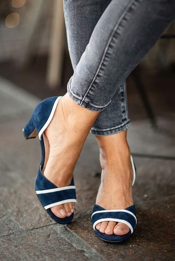 Contrast Trim Open Toe D'Orsay Navy Block Heels [Pre Order]