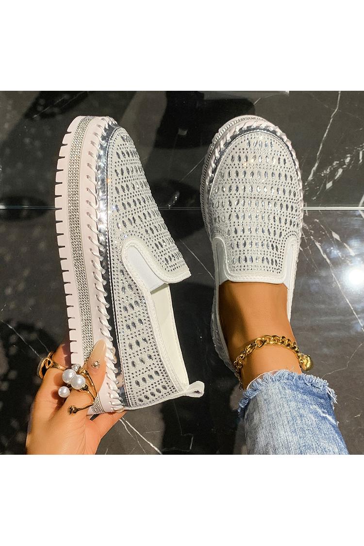 Strassverzierung Steppdetail Rundzehen Freizeit Plateau Loafers