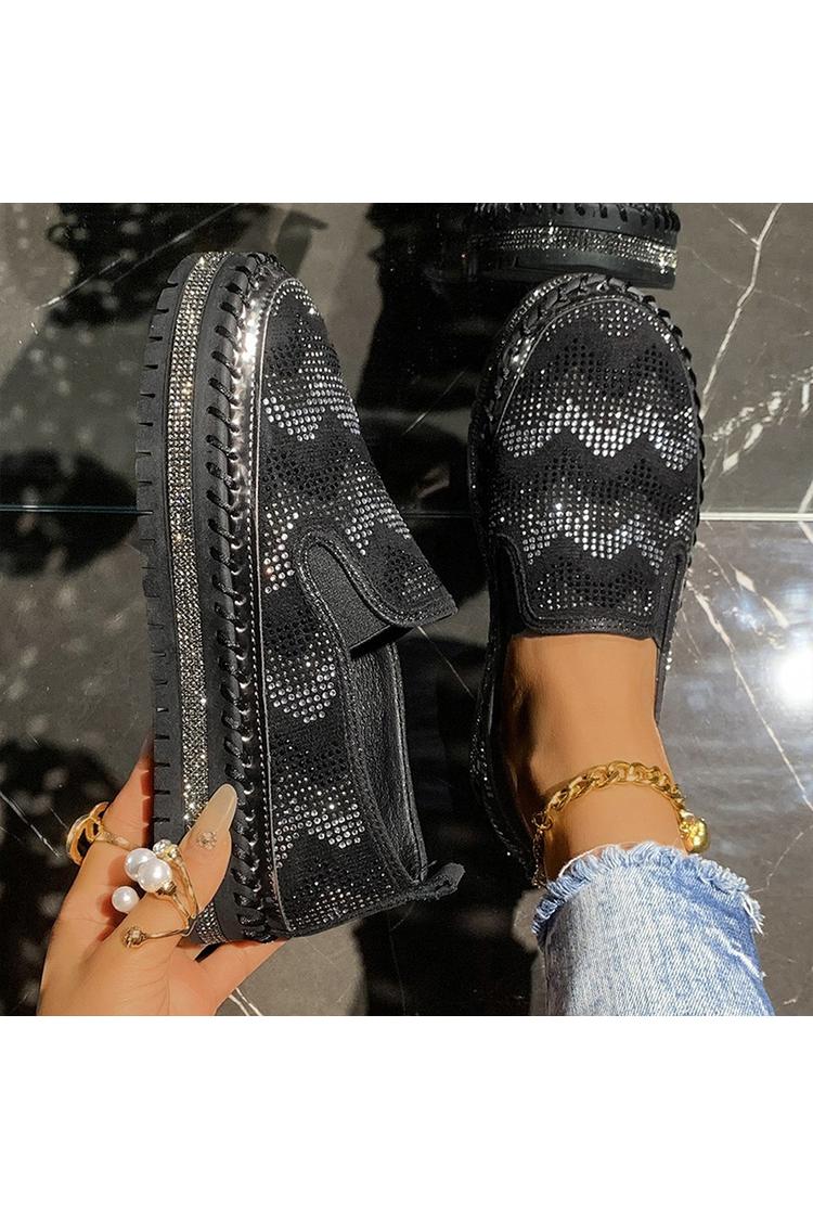 Colorblock gewellte Strassverzierung runde Zehe lässige Plateau Slipper