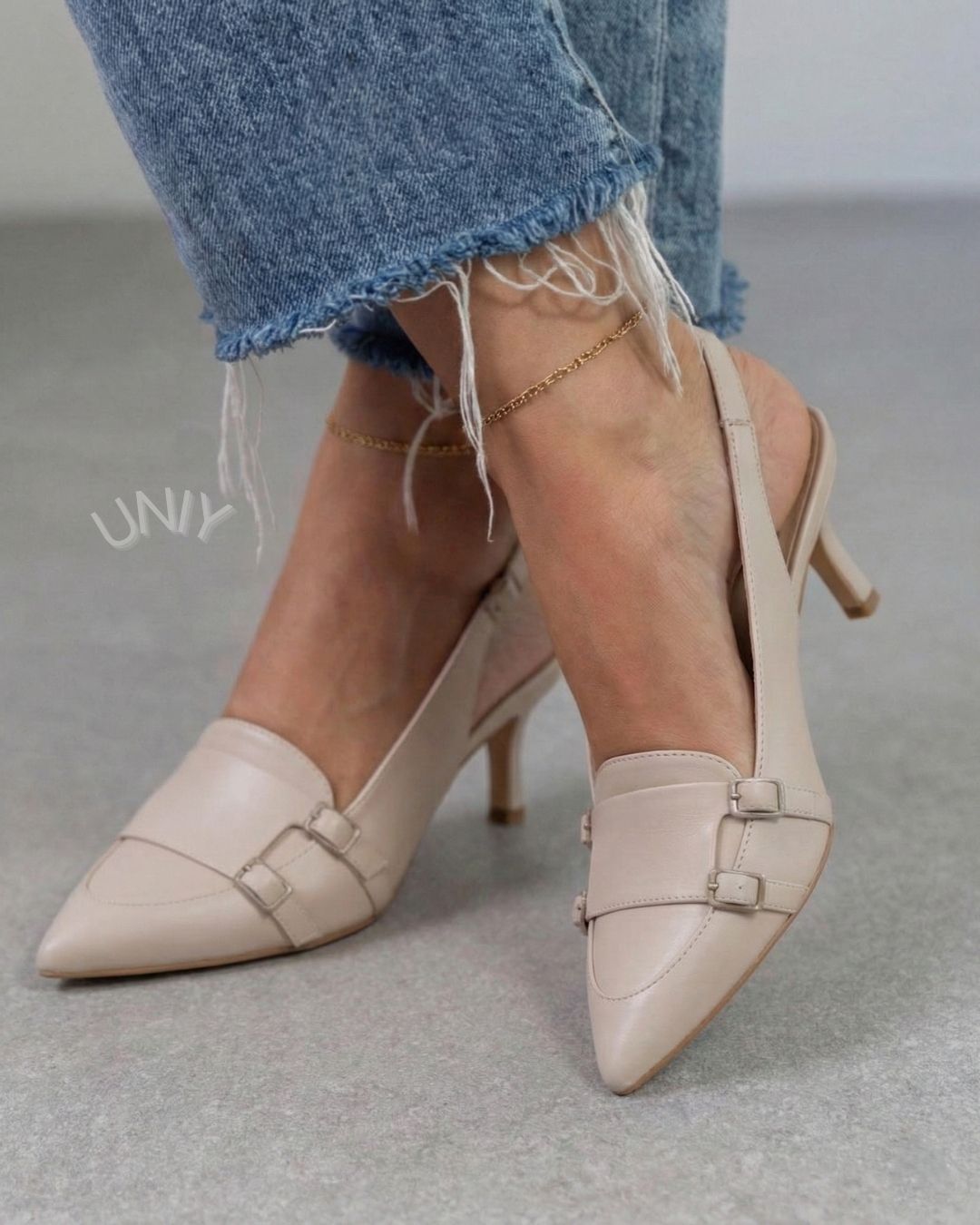 Elegant Pointed Toe Nude Double Strap Slingback Heels [Pre Order]