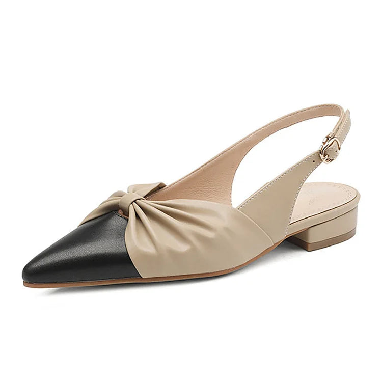 Bow Metallic Sheen Stitching Slingback Pointy Toe Flats