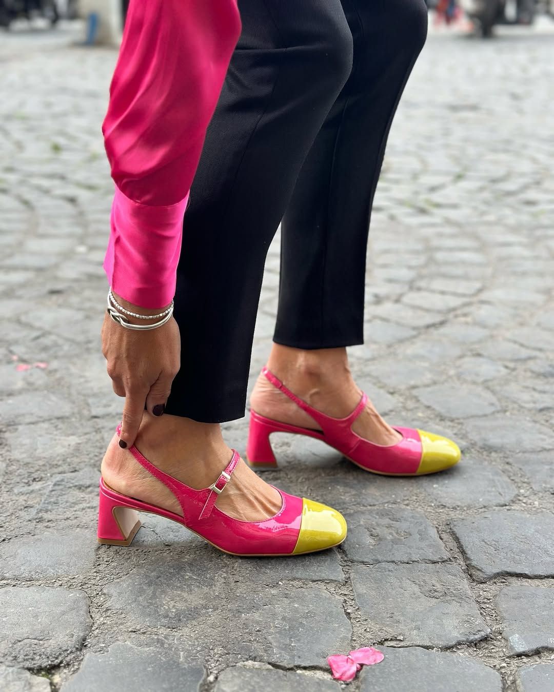 Colorblock Mary Jane Lackpumps mit quadratischer Spitze, Blockabsatz und Slingback [Vorbestellung]