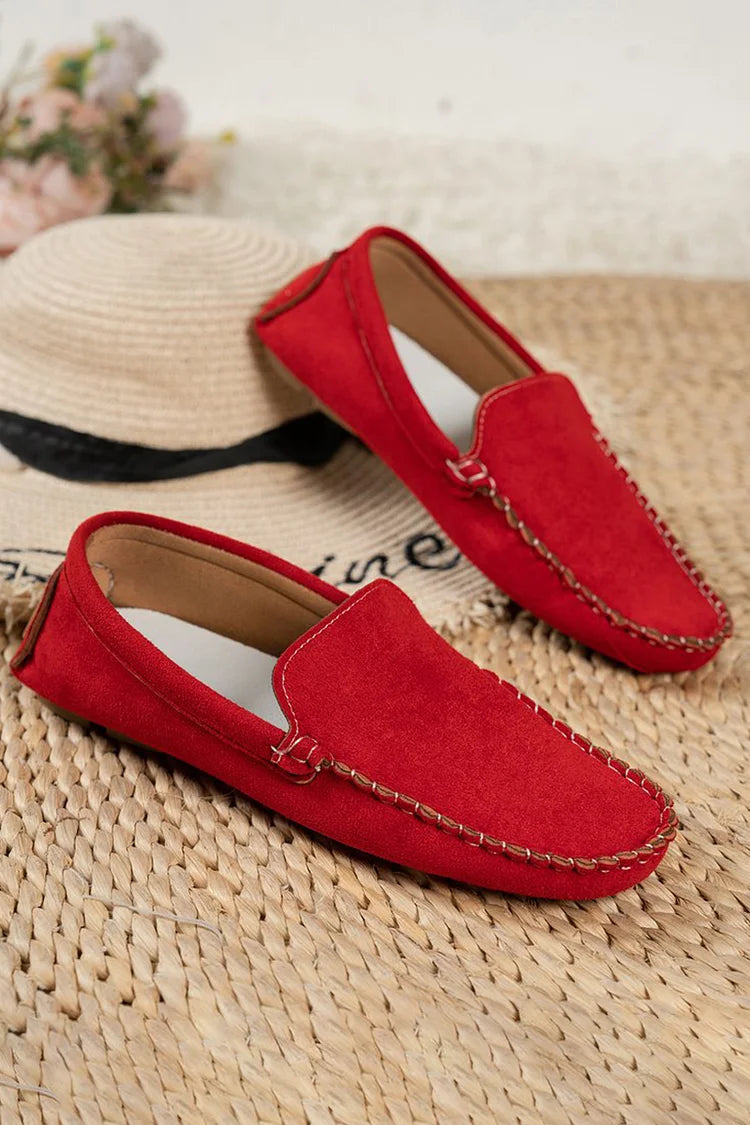 Stitch Detail Solid Color Round Toe Slip On Loafers