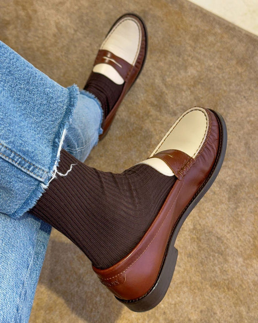 Vintage Colorblock Loafers mit rundem Zehenbereich, Patchwork und weicher Sohle [Vorbestellung]