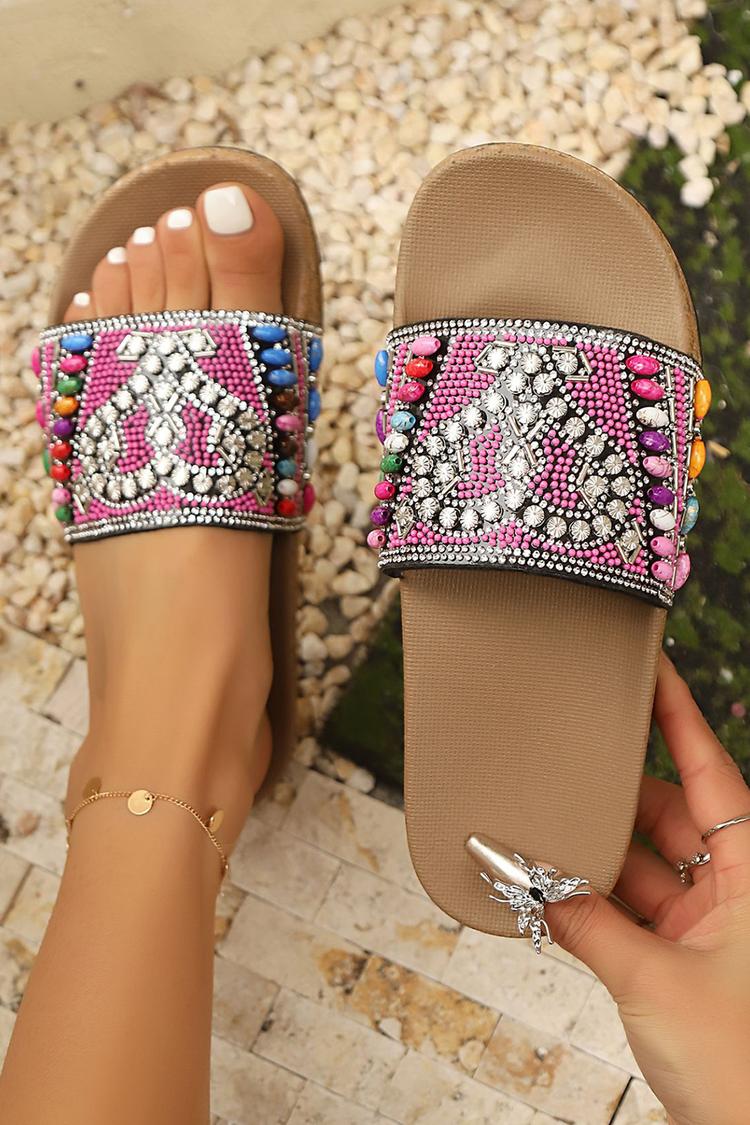 Kryształkowa dekoracja wielokolorowe etniczne styl okrągły nosek codzienne kapcie