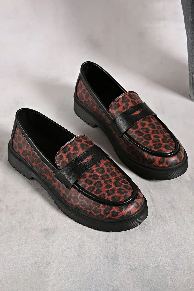 Colorblock Leopard Print Patchwork Round Toe Casual Loafers