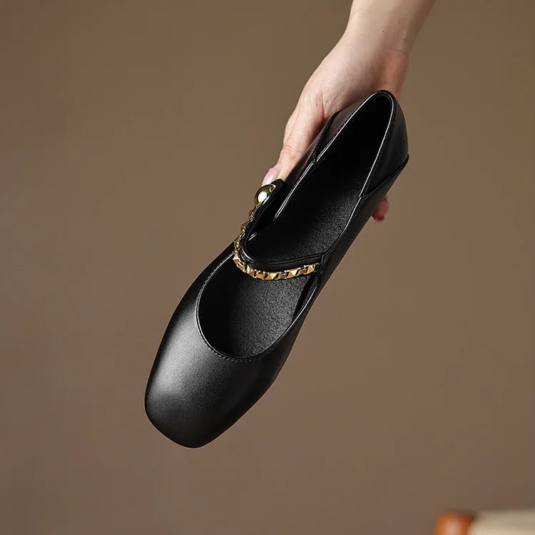 Rebites de Metal Decoração Fivela da Tira no Peito do Pé Sapatilhas de Bico Quadrado