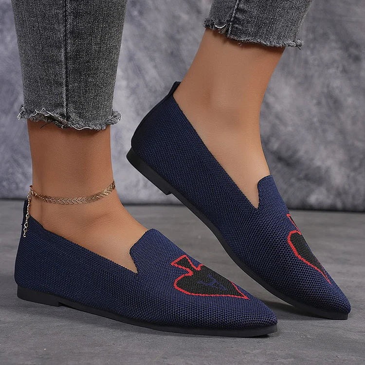 Spade A Print Pointed Toe Knitted Breathable Slip On Flats