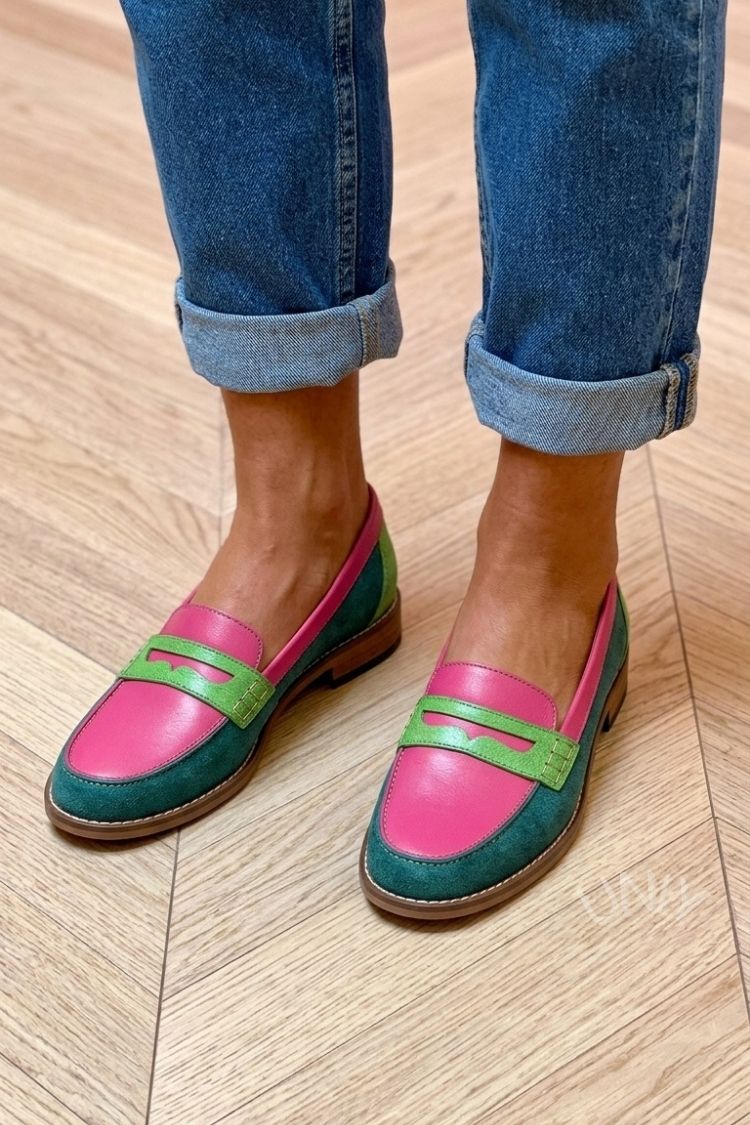 Chic Tri-color Splicing Suede Leather Slip-on Penny Loafers [Pre Order]