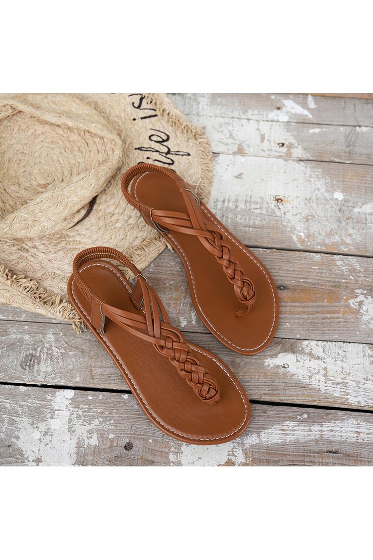 Einfarbige geflochtene Riemen Flip-Flops lässige Outdoor-Sandalen