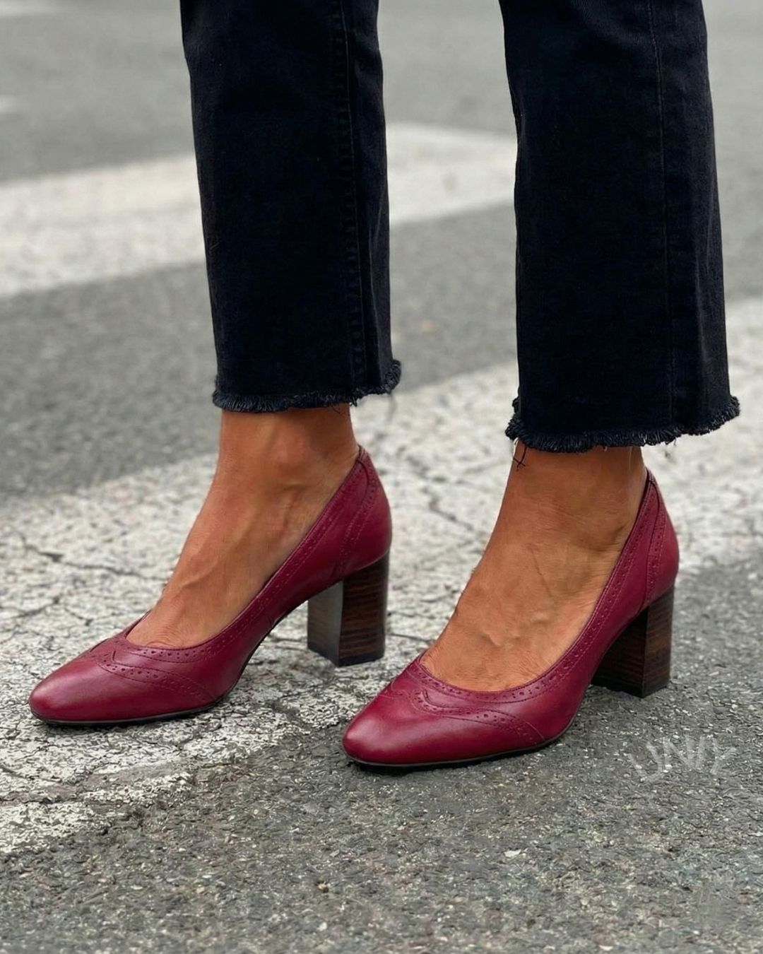 Elegant Burgundy Square Toe Leather Block Heel Pumps [Pre Order]