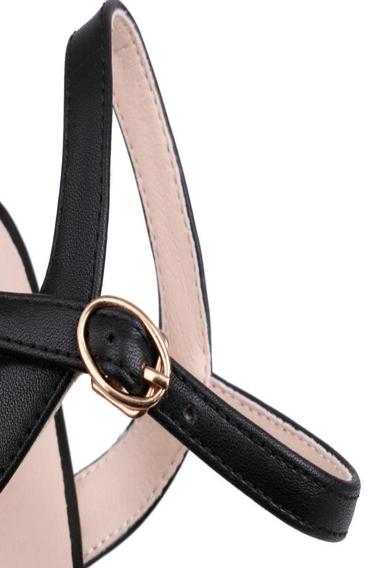 Faux Leather Ankle Strap Plain Square Toe Stilettos