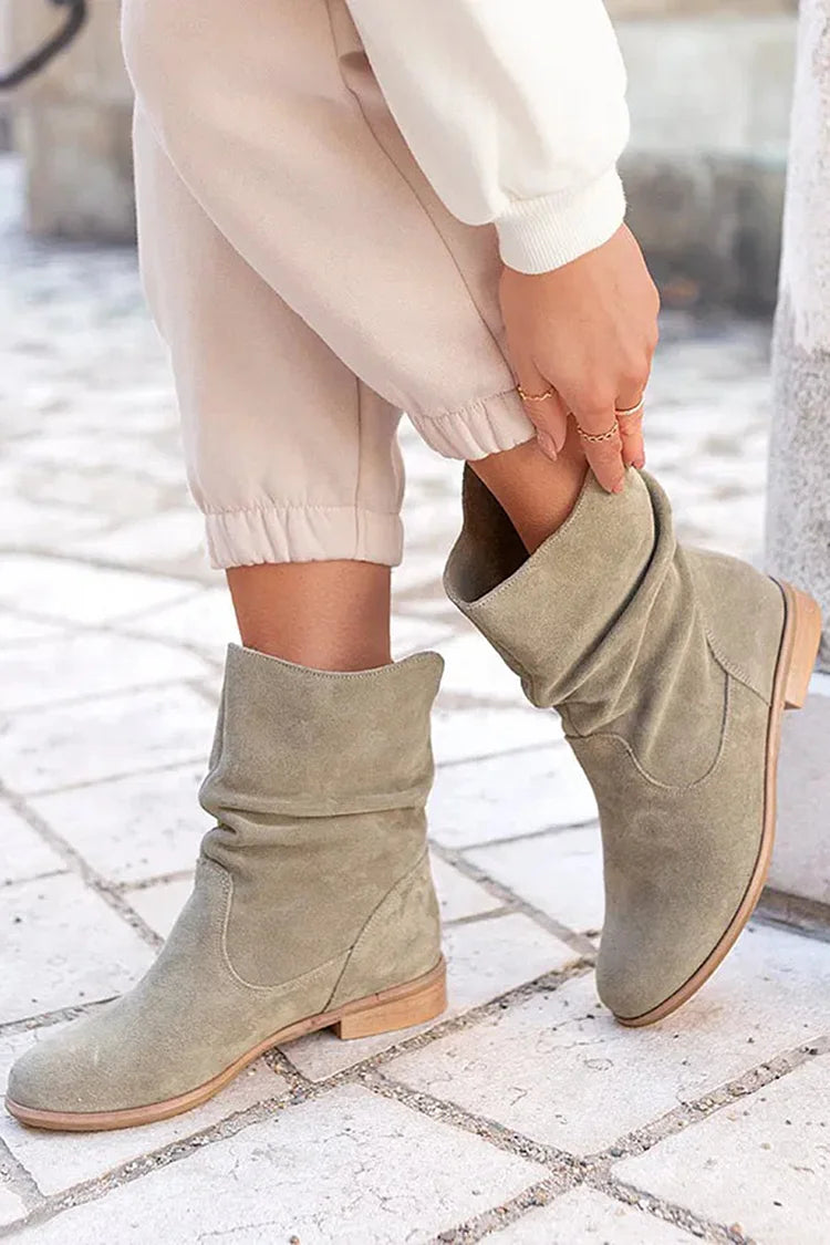 Solid Color Patchwork Round Toe V Cut Slouch Ankle Boots