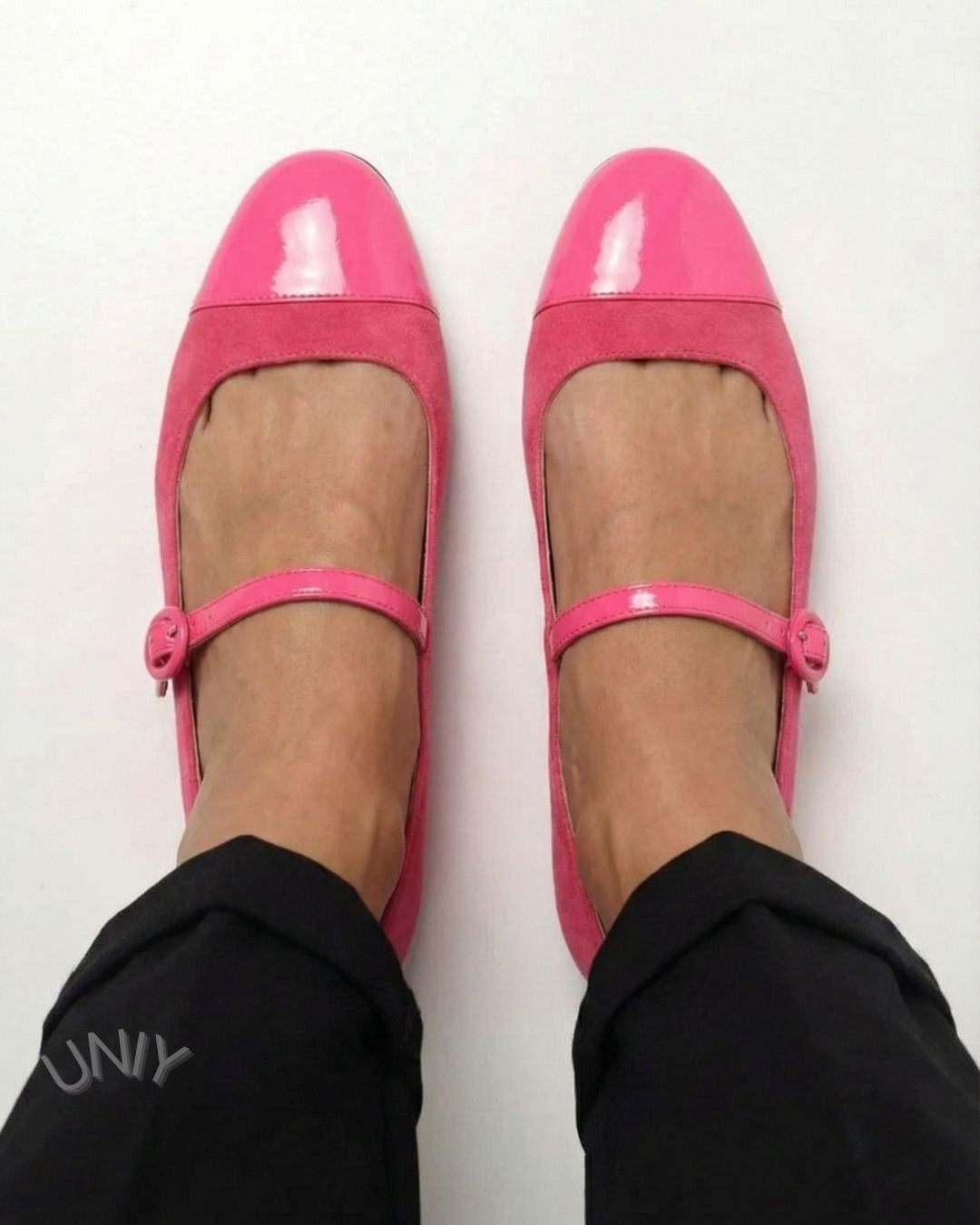 Magenta kolorowe baleriny na płaskim obcasie z okrągłym noskiem i paskiem wokół kostki [Przedsprzedaż]