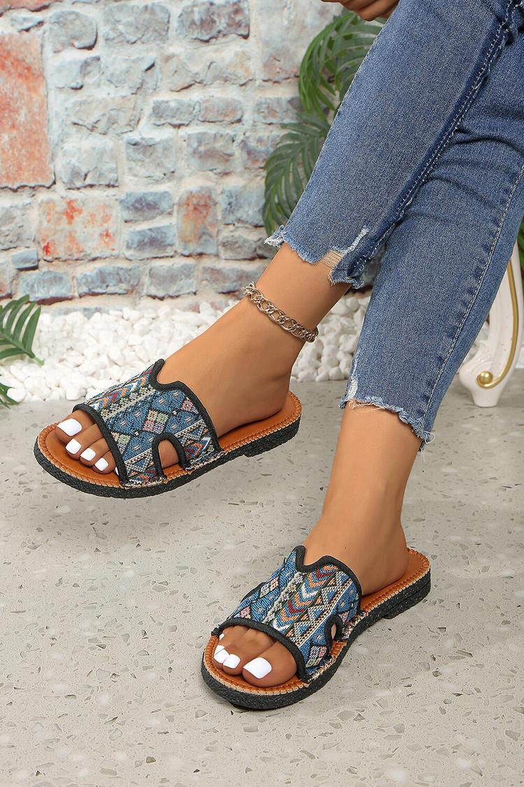 Pantofole casual con punta rotonda e motivo etnico multicolore