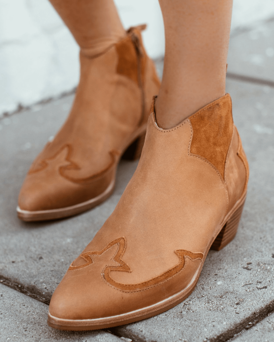 Western Suede Two-Tone Ankle Boots [Pre Order]