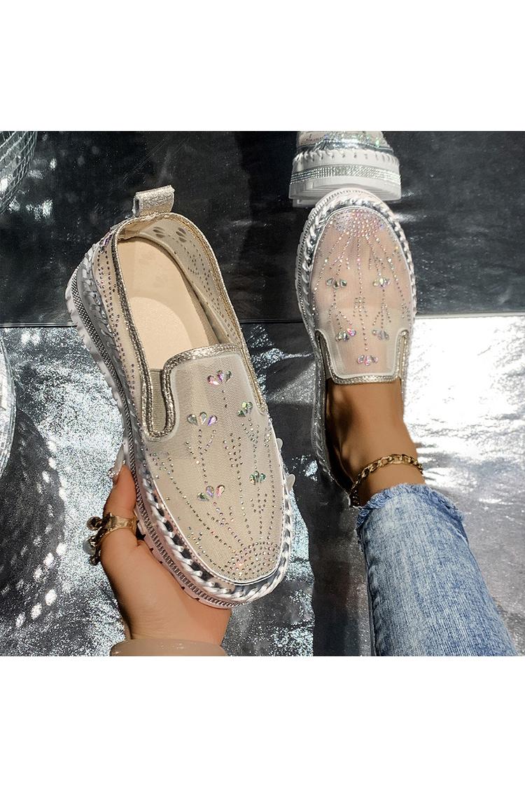 Mesh Strass Dekor Atmungsaktive Runde Zehen Freizeit Plateauschuhe