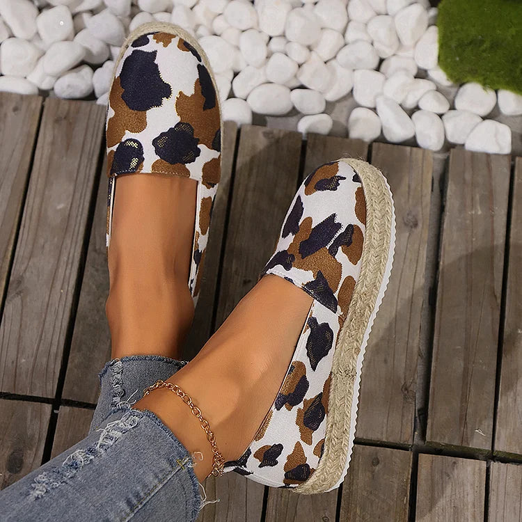 Leopard Pattern Print Low-Top Round Toe Platform Espadrille Loafers