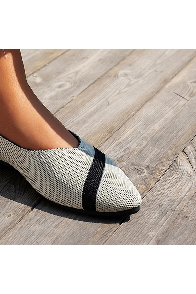 Colorblock Knitted Pointed Toe Breathable Casual Flats