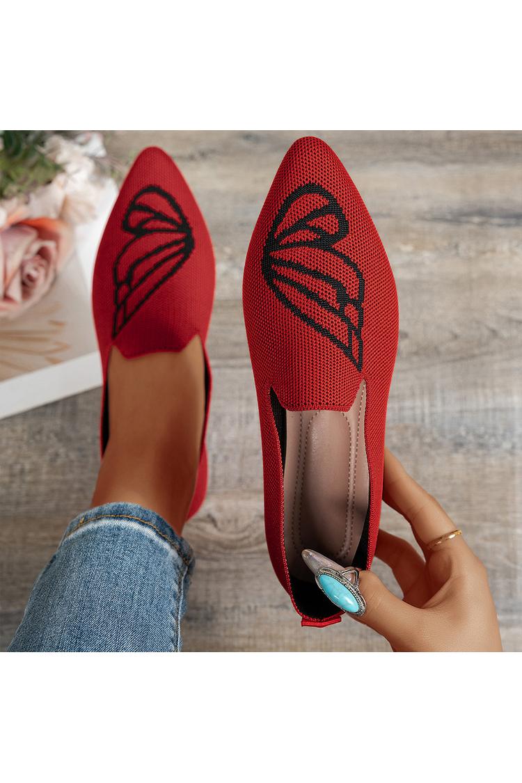 Sapatilhas Casuais de Malha com Padrão de Borboleta, Bicolor e Bico Apontado