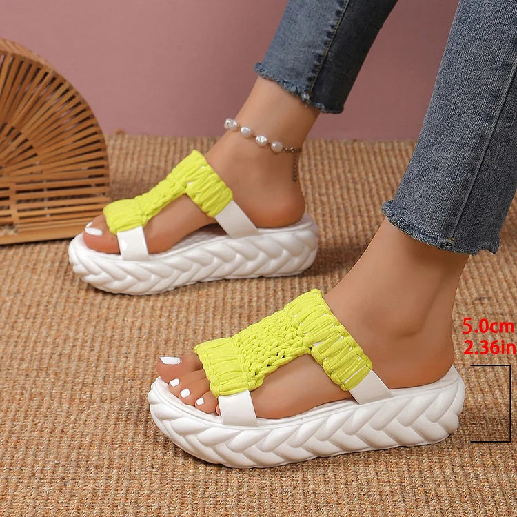 Colorblock Knitted Cutout Open Toe Casual Platform Slippers