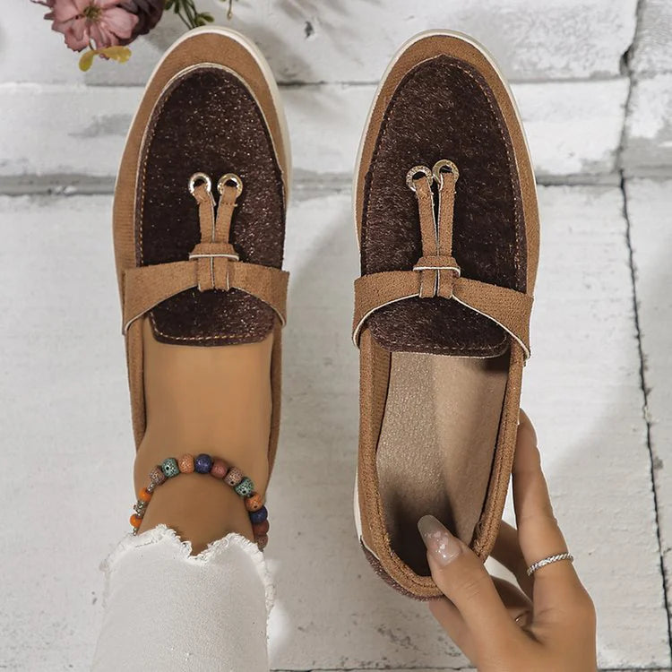 Colorblock Patchwork Knotted Detail Round Toe Casual Slip On Loafers