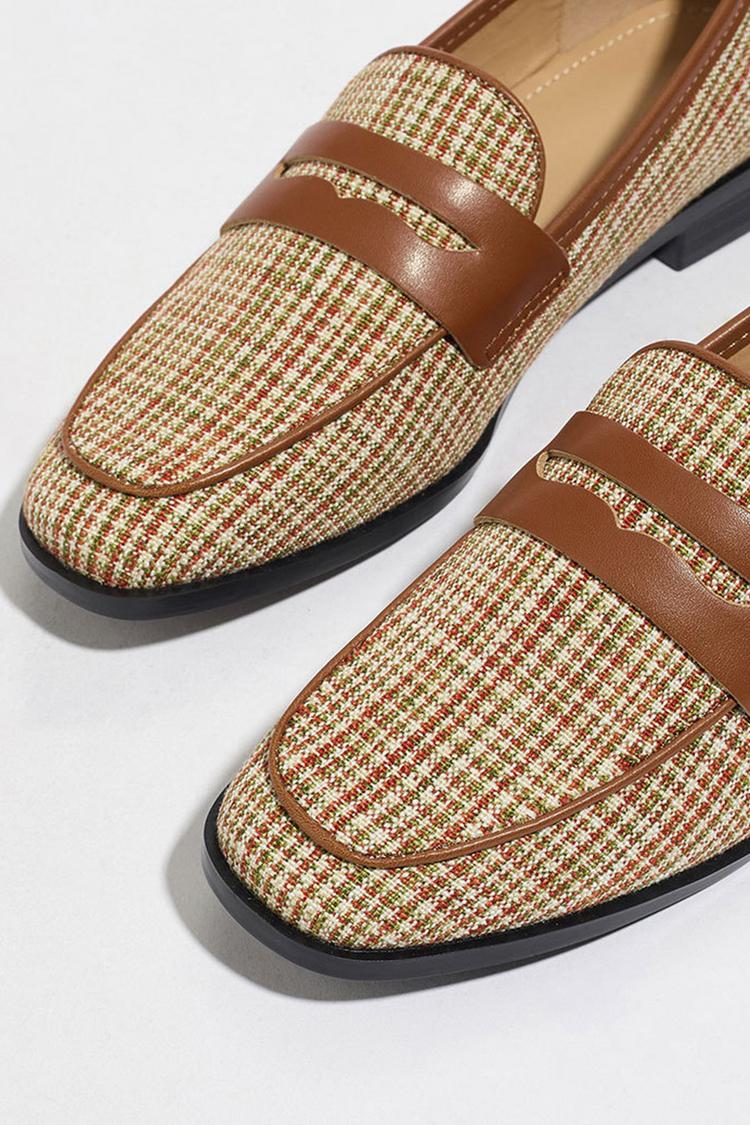 Patchwork Freizeit Outdoor Quadratische Zehen Slipper Loafer