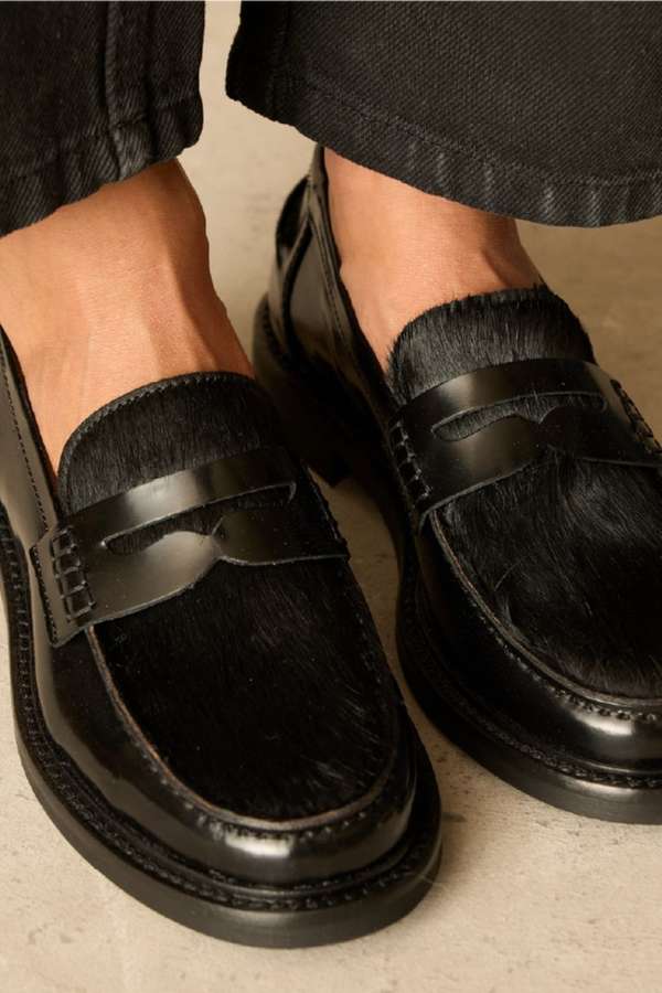 Echte Leder Haircalf Rundspitzen Slipper [Vorbestellung]