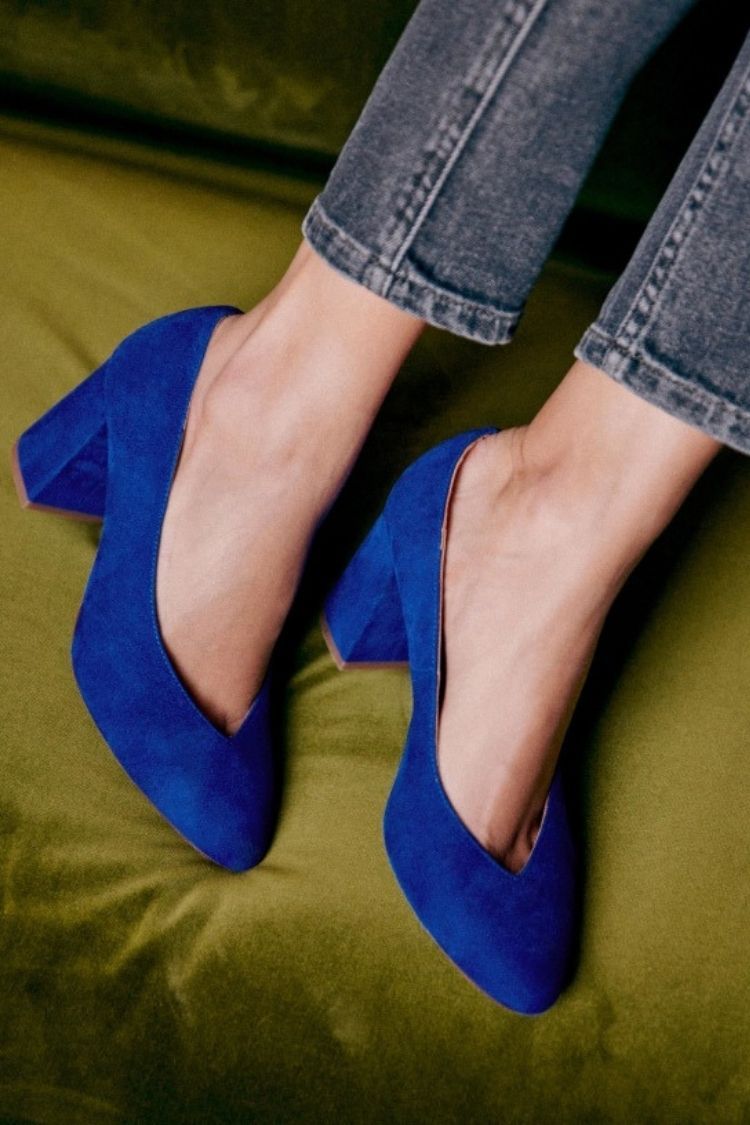 Suede Solid Mint Block Heel Almond Toe Pumps [Pre Order]