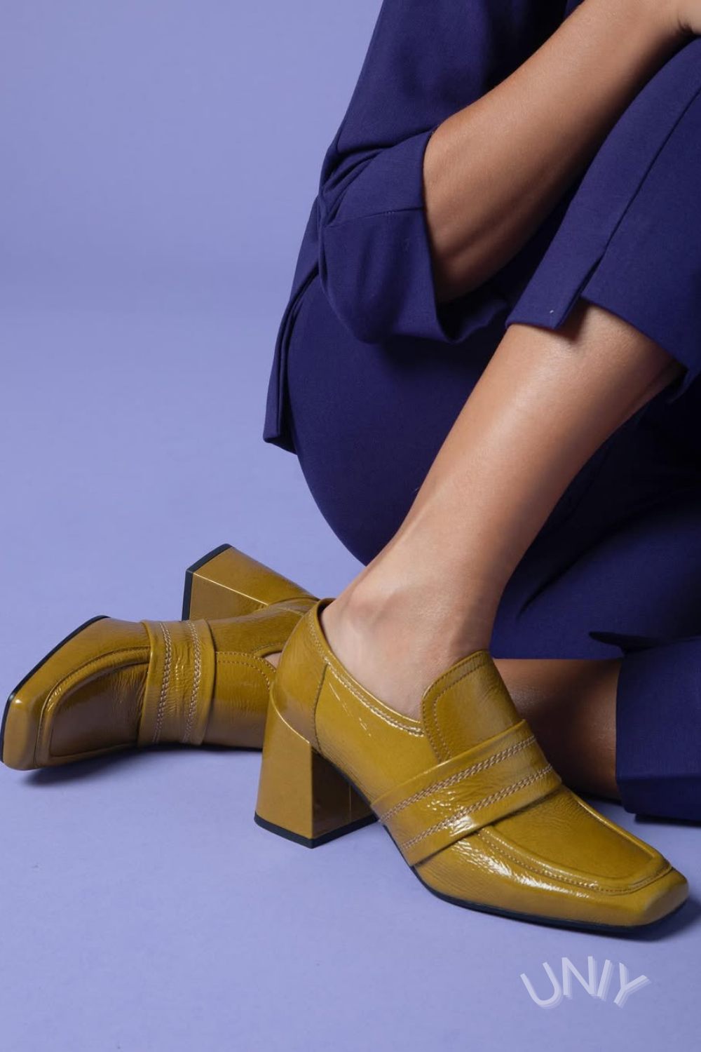 Retro Senfgelbe Klobige Blockabsatz Loafers [Vorbestellung]