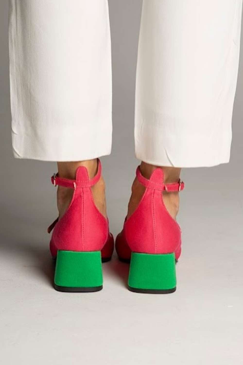 Colorblock Square Toe Two Straps Buckles Red Chunky Heels [Pre Order]