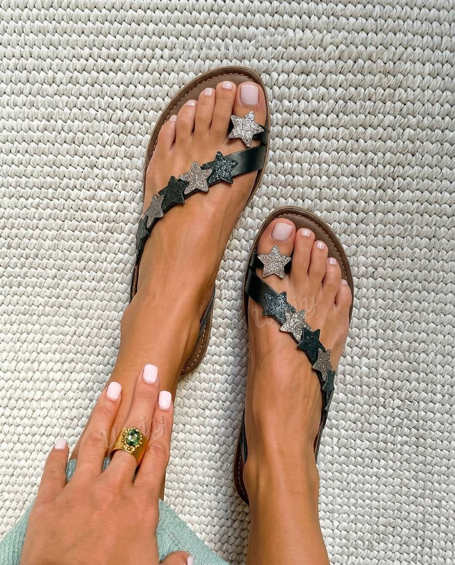 Glitter StarToe Ring Flat Casual Sandals [Pre Order]