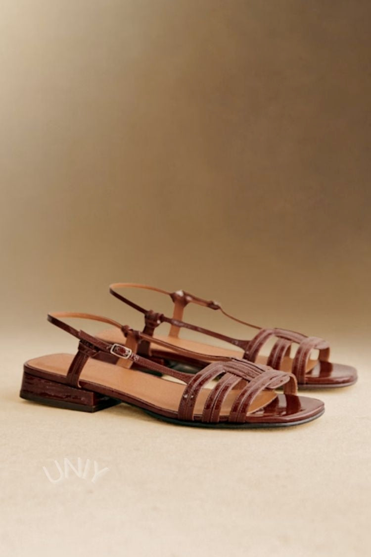 Solid Color Strappy Cutout Ankle Strap Open Toe Flat Sandals [Pre Order]