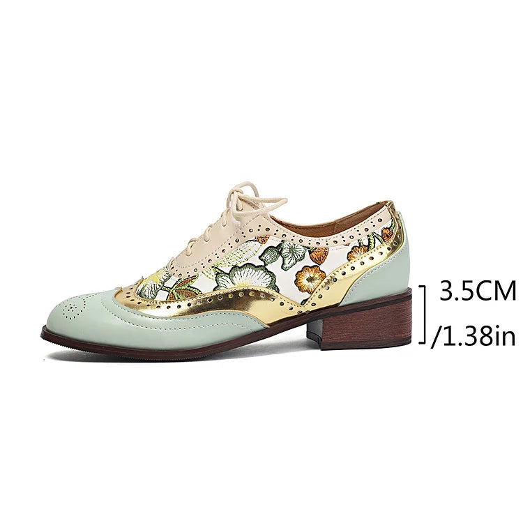 Floral Print Colorblock Patchwork Rundspitze Schnür-Brogue Oxfords