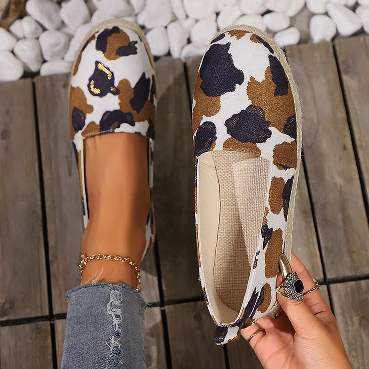 Leopard Pattern Print Low-Top Round Toe Platform Espadrille Loafers