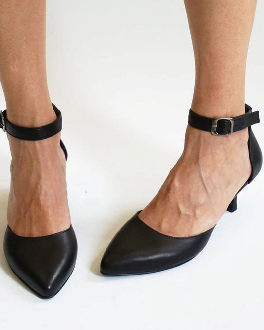 Klassische schwarze breite Knöchelriemen elegante vielseitige mittelhohe Absätze [Vorbestellung]