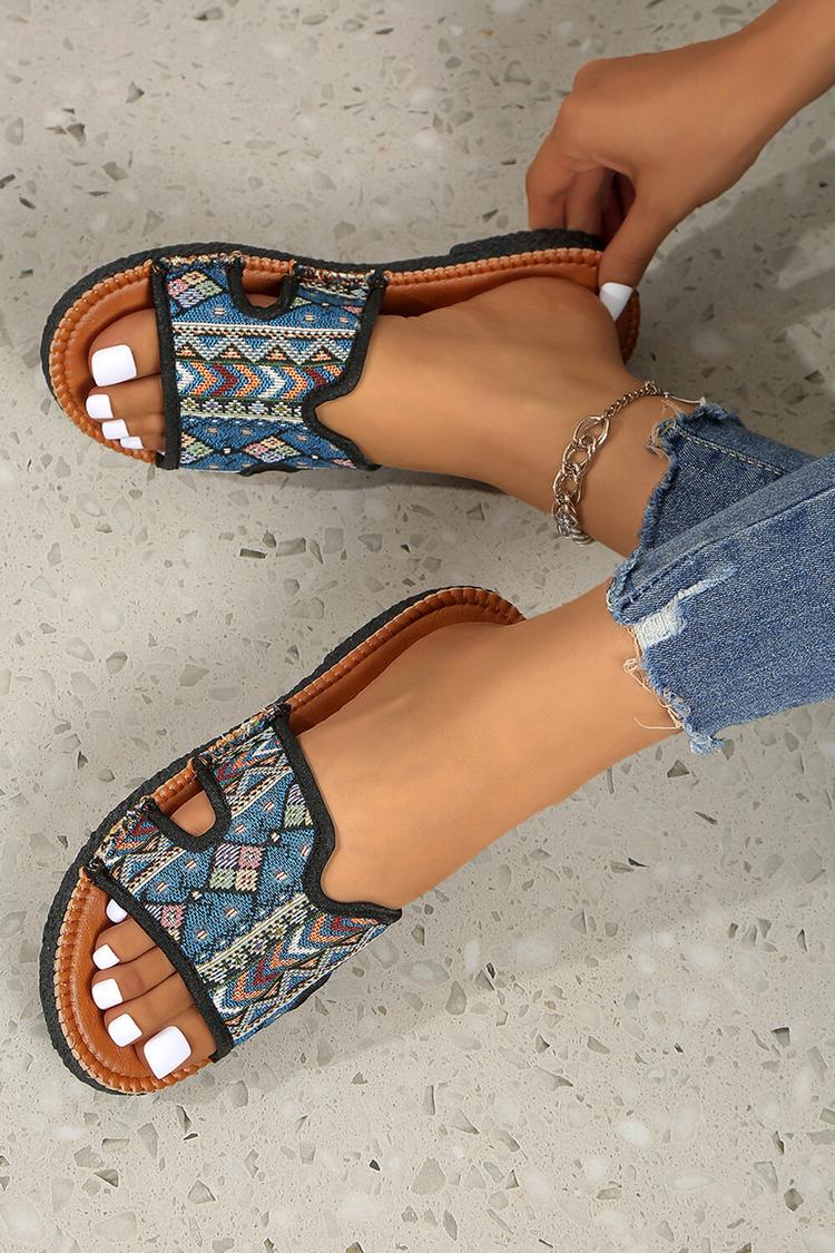 Pantofole casual con punta rotonda e motivo etnico multicolore