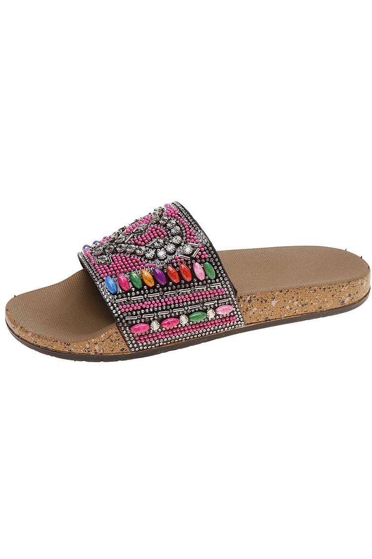 Kryształkowa dekoracja wielokolorowe etniczne styl okrągły nosek codzienne kapcie