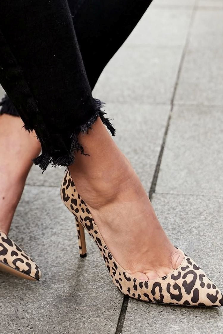 Khaki Leopard Print Pointed Toe Elegant Stiletto High Heels [Pre Order]