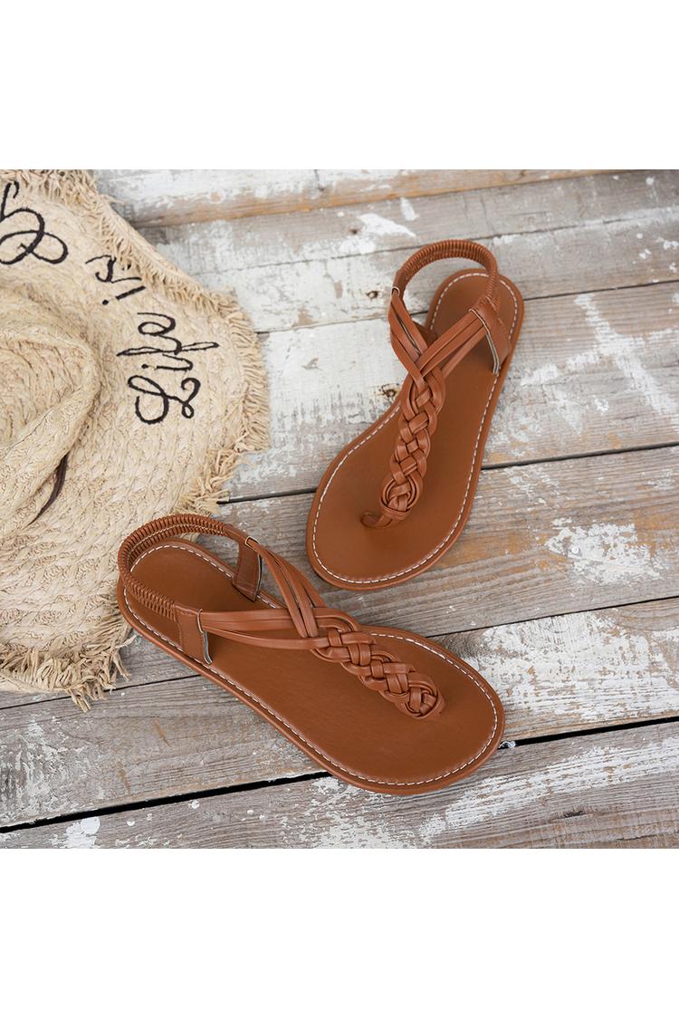 Einfarbige geflochtene Riemen Flip-Flops lässige Outdoor-Sandalen