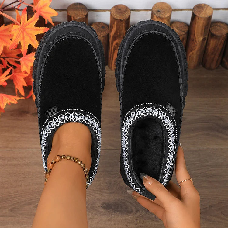 Leopard Pattern Stitch Detail Round Toe Casual Snow Boots