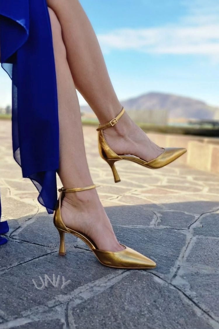 Metallic Gold spitze Zehen Knöchelriemen Stiletto Heels [Vorbestellung]