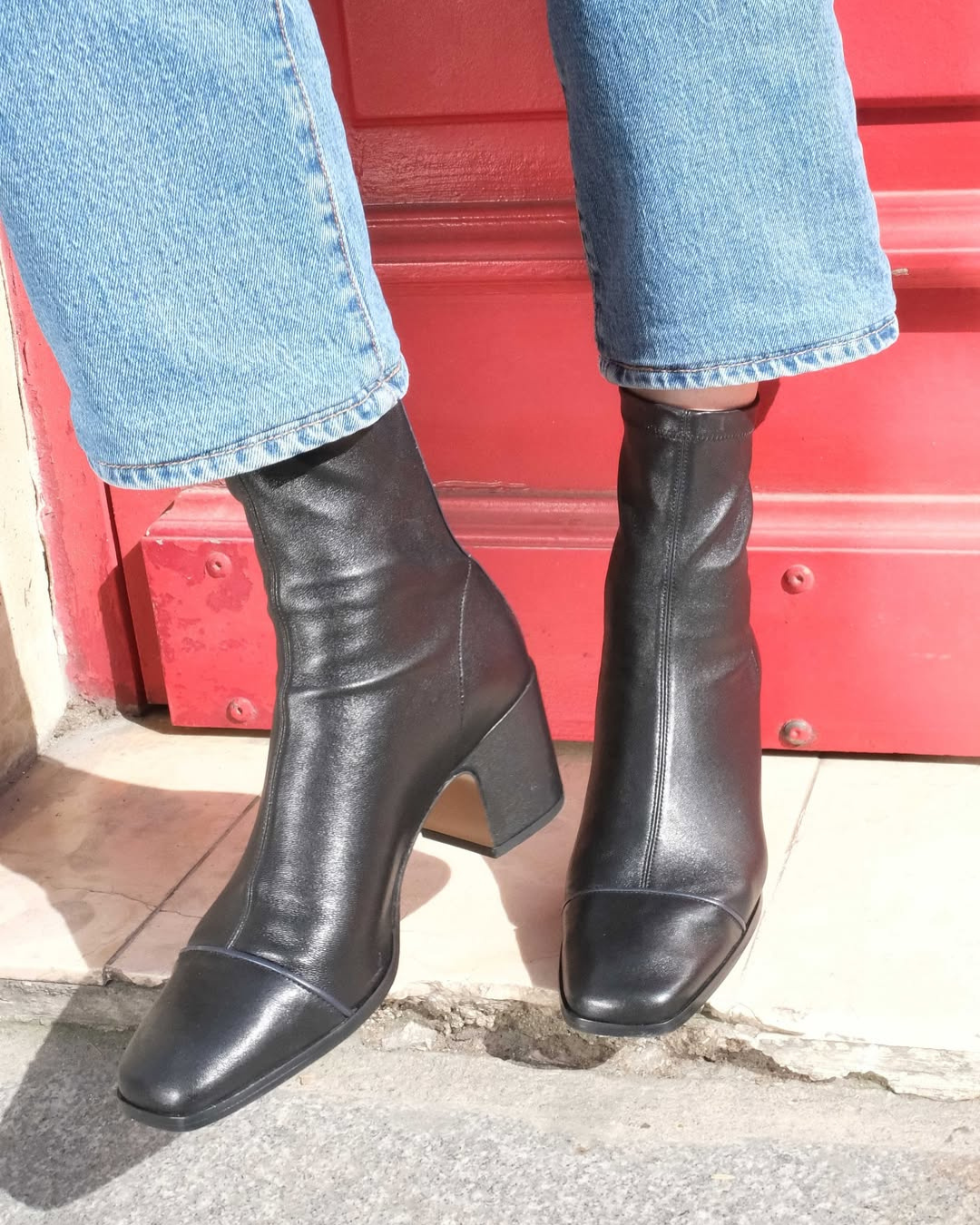 Colorblock Reißverschluss Quadratische Spitze Niedriger Blockabsatz Schwarze Knöchelstiefel