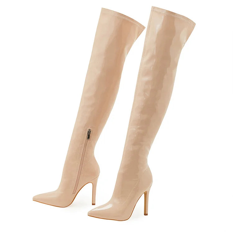 Pointed Toe Zipper Solid Color Stiletto Heel Over The Knee Boots